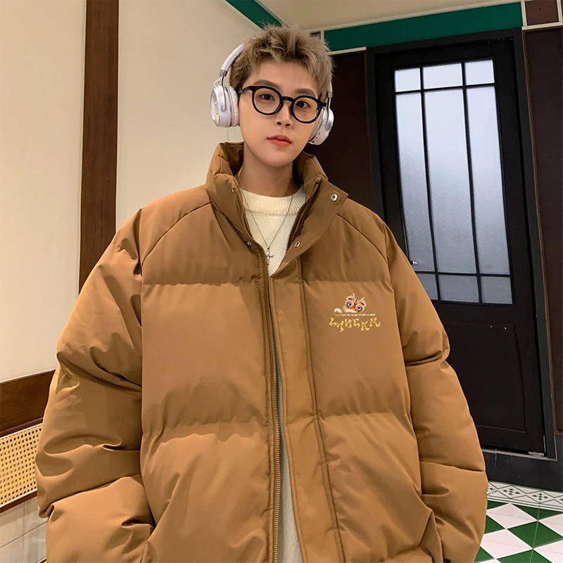 

2024 Streetwear Winter New Retro Parkas Coat Men Plain Color Loose Jacket Oversize Warm Solid Coat Chinse Parten Puffer Jackets