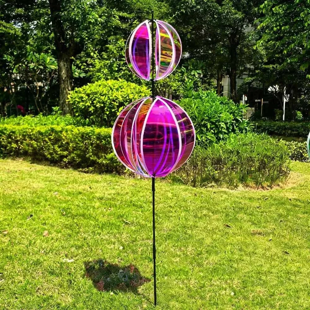 Radiant Rainbow Reflective Garden Pinwheel with Stake Decoration