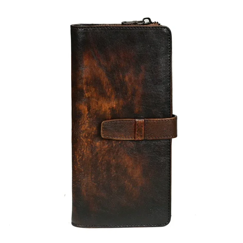 Vintage Distressed Leather Men's Wallet with Multiple Card Slots and Zipper Coin Pocket