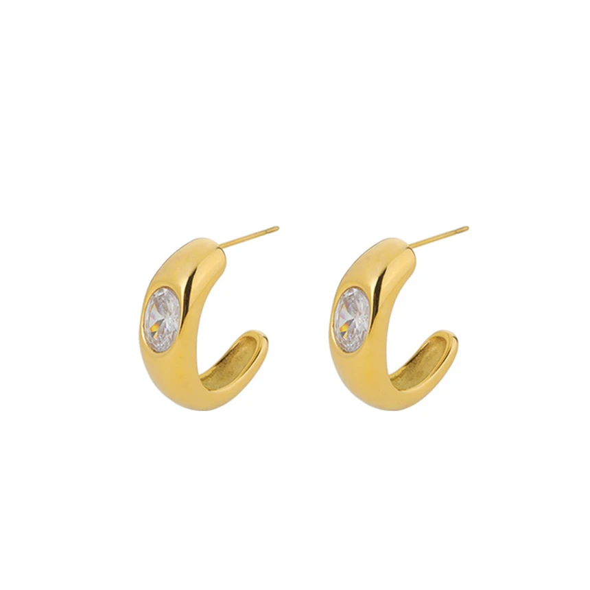 

316L Stainless Steel Retro Simplicity C-Shape Oval Zircon Earrings Fashion High Jewelry SAE1065