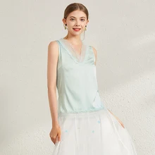 

Rocwickline New Summer and Autumn Women's Shirt Silk Celebrities Sexy & Club Solid V-Neck Lace Easy matching Elegant Slim Shirt