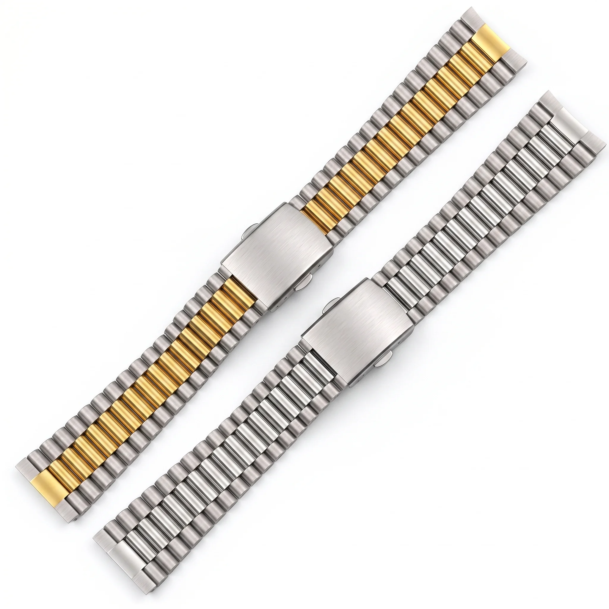 Two-Tone Stainless Steel Watch Band - Universal Straight End Bracelet Strap