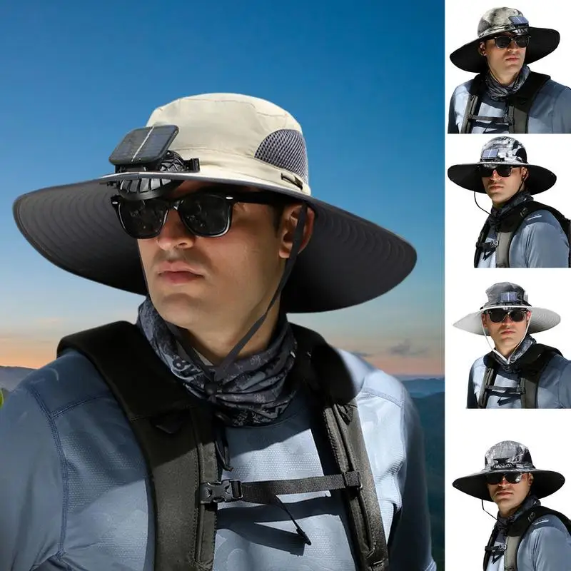 

Fishing Hat With Solar Fan Wide Brim Fan Sun Bucket Hat Beach Hat Outdoor Fishing Hat UV Protection Solar Fan Breathable Hat