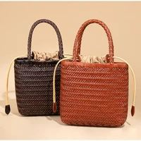 Sac fourre-tout tissé à la main de marque, grand panier à légumes en cuir véritable français avec poche intérieure tissée, fourre-tout à bandoulière sous les bras 3