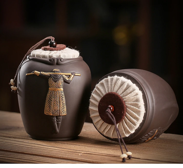 Figure Ceramic Tea Cans Sealed Candy Coffee Bean Storage Bottles Crafts Ornaments Food Containers Home Decoration