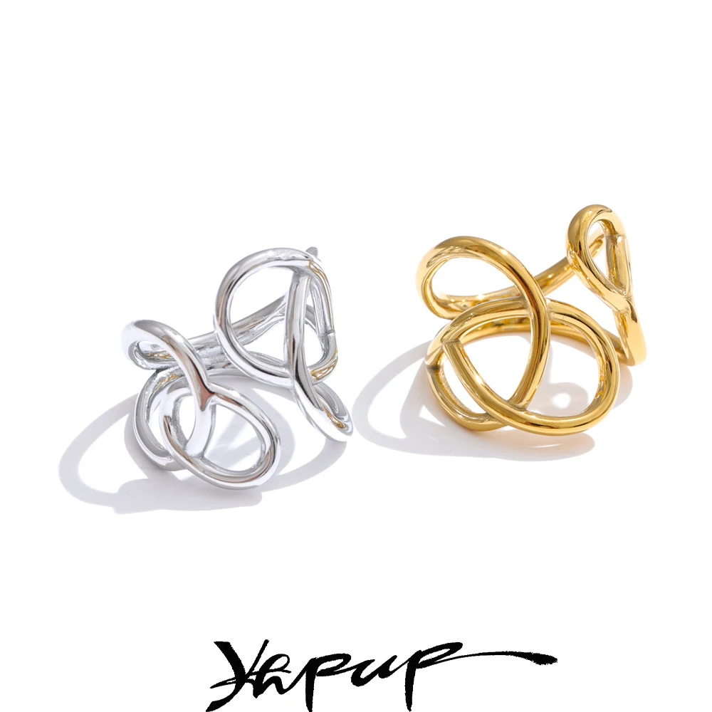 Yhpup Women Ring Stainless Steel Geometric Hollow