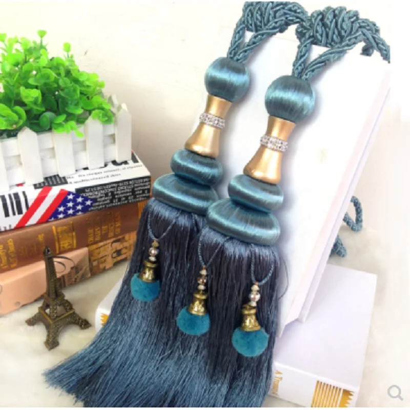 

2Pcs Polyester Tassel Curtain Tieback Handmade Hanging Ball Tassels Fringe Curtains Holder Buckle Rope Decor Room Accessories