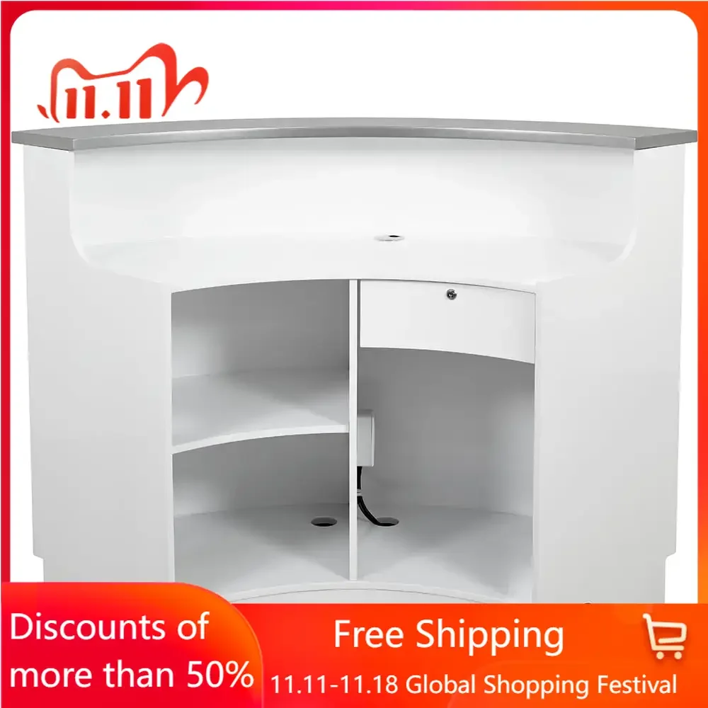 Reception Desks,LED Illuminated Curved Reception Desk Area Counter Round,39.37"D X 57"W X 42.13",HReception Desks