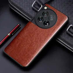Luxury Leather Business Phone Case - Premium Solid Color Soft & Hard Protection Cover for Oneplus 12R (Brown)