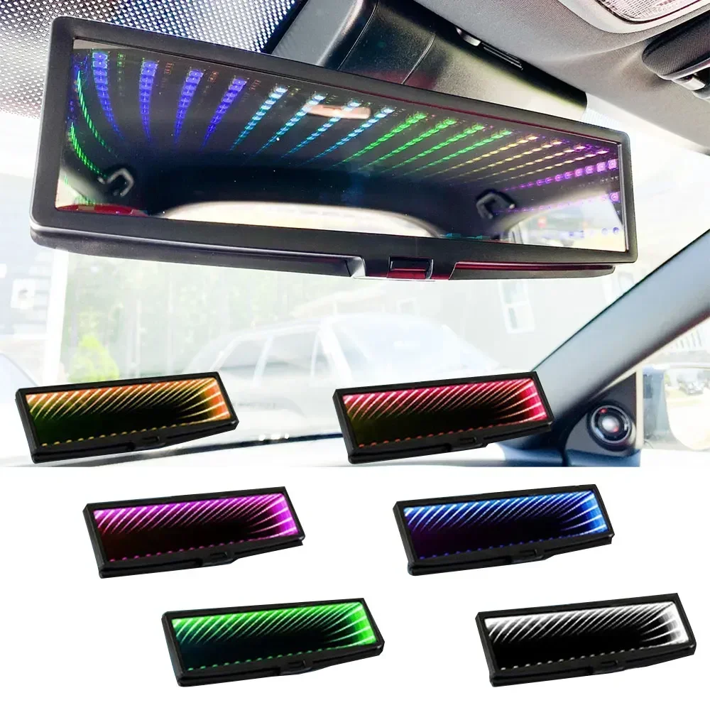 Car Indoor Rearview Universal CLIP-ON Rear View Mirror 3D Rearview Mirror LED Lighted ABS Car Styling Flat Auto Parts