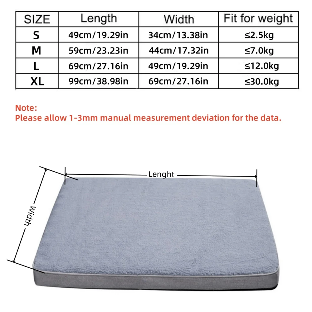 Dog Bed Mat with Zipper Remolvable Pet Mattress for Dog Sleeping Mat Washable Mattress Pet Pad Cushion for Small Medium