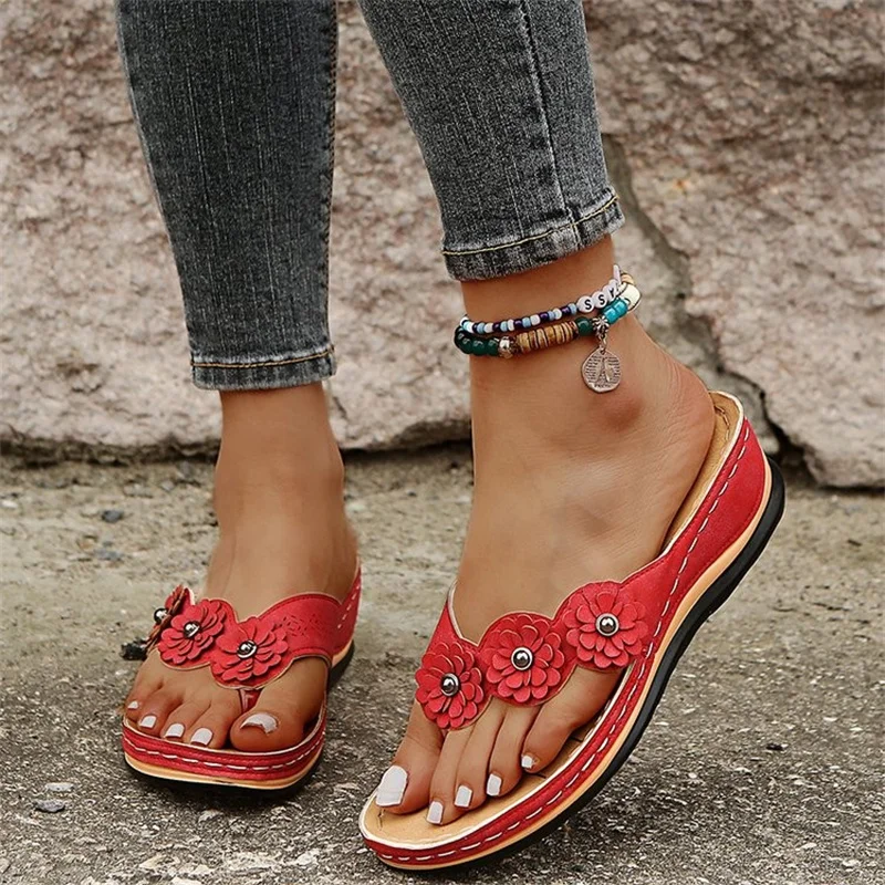 2023 New Women's Slippers Fashion Flower Solid Color Wedge Flip-Flops Outdoor Platform Non-slip Beach Sandals Sandalias