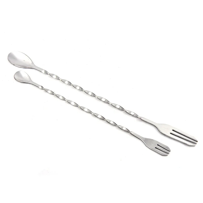 1pc 20/26cm fork spoon Double Head Stainless Steel Cocktail Bar Appliances Spiral Shape Coffee Mixing Spoons Stirring Rod