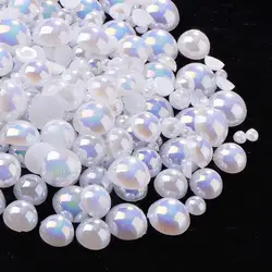 Ivory Beige Imitation Pearl Flat Back Beads for DIY Crafts and Nail Art (White AB)