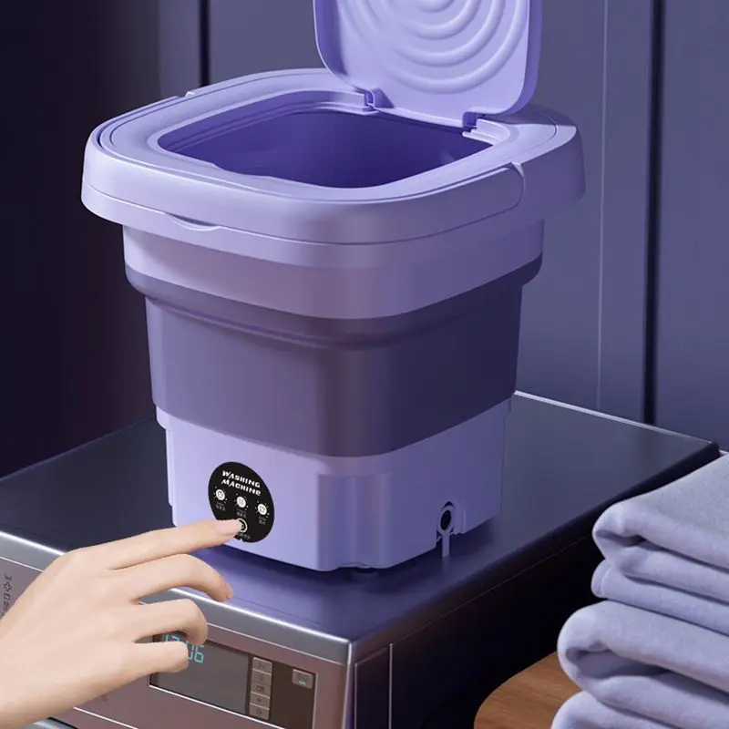 8L Mini Folding Washing Machine Portable Washing Machine with Drain Basket forTravel Baby Clothes, Size: 1XL, Purple