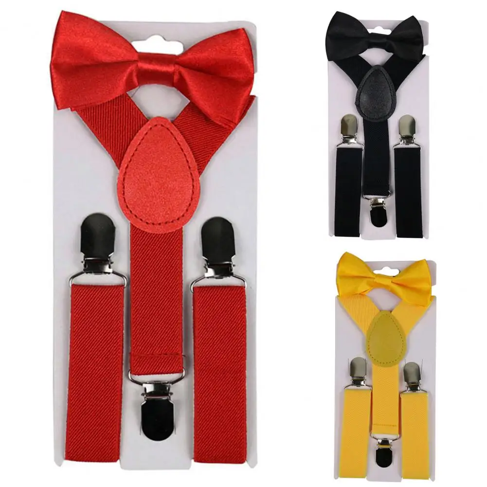 2 Pcs Suspenders with Bow Tie Set for Toddlers, Adjustable Elastic Tuxedo  Trouser Braces Kits for Toddler Boys Girls Kids, Y Back Style Suspender