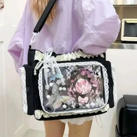 Y2k nouveau sac à bandoulière doux Ita Lolita fille sac à bandoulière Transparent femmes grande capacité sac fourre-tout en dentelle mignon bricolage affichage sac à main 3