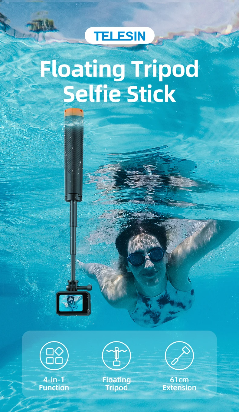 Underwater Buoyancy bar Diving Extendable Selfie Stick Tripod For Gopro Insta360