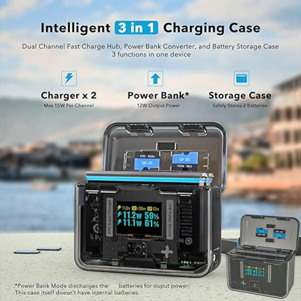 액션 카메라용 배터리 충전기 박스, 듀얼 채널 배터리 충전 박스, 고속 충전, OLED 디스플레이 카메라 액세서리, Insta360 X4