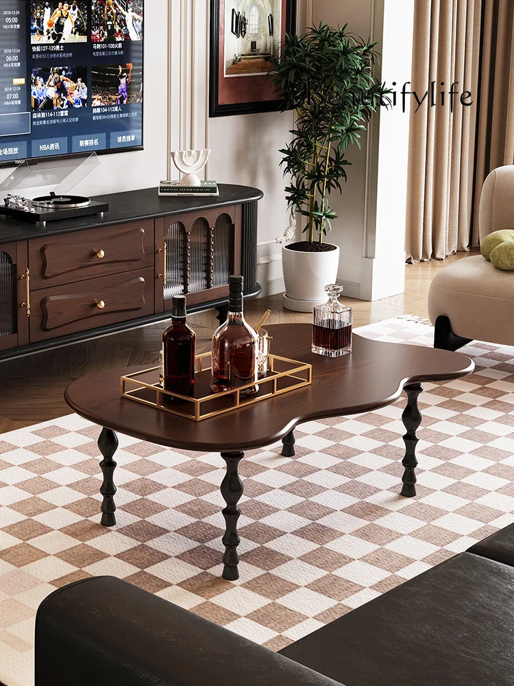 

French Retro Solid Wood Coffee Table Living Room Solid Wood Minimalist Tea Table Idyllic Living Room Small Apartment