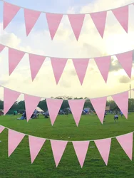 Elegant Navy Blue Bunting Garland - 10m/33Ft Pennant Banner for Celebrations and Events (Pink)