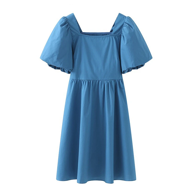 

2024 Summer Casual Square Neck Puff Sleeve Beach Party Dress Women Cotton Linen A-Line Maxi Dress Korean High Street Dress 7XL