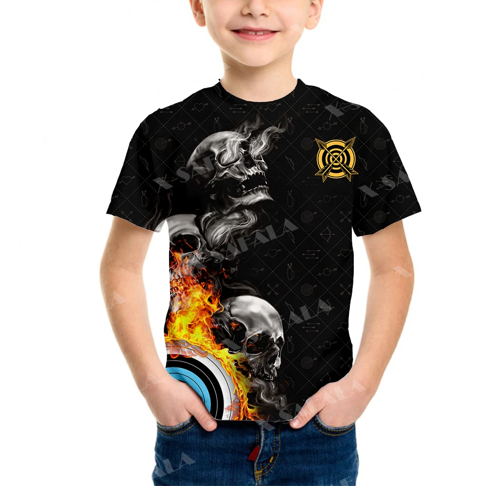 

Archery Team Player Skull Boys T Shirt Short Sleeves Tops Girls Children Clothing Summer T-shirt Tee Toddler Clothes-10