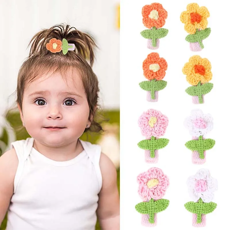 

Oaoleer 4Pcs/Set Baby Sunflower Hair Clips Fashion Knitted Hairpin Girls Handmade Flower Hairgrips Barrettes Hair Accessories