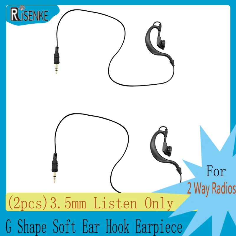 Straight Plug Tactical Headset,G Shape,Soft Ear Hook Earpiece,Transceiver Radio, Shoulder Speaker, Mic, Listen Only, 3.5mm, 2Pcs