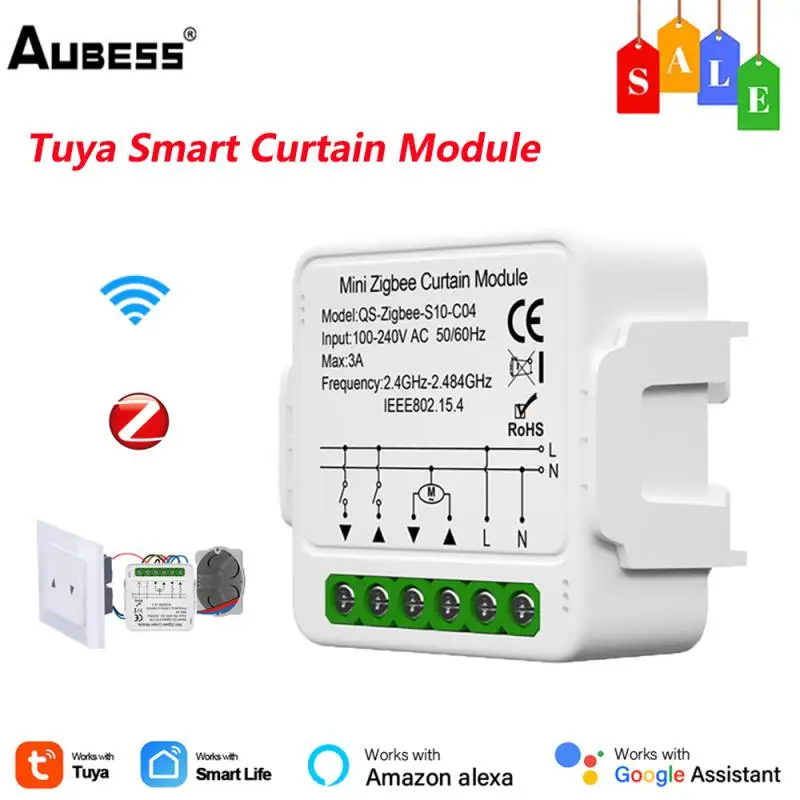 

Aubess Tuya Smart WiFi/Zigbee Curtain Module For Roller Shutter Electric Motor Automation Modules via APP Work with Alexa Google
