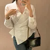Irregular Lapel V-neck Long-sleeved Shirt Female 2025 Autumn Korean Chic Loose Blouse New Cute Lace-up Loose Slim Tops