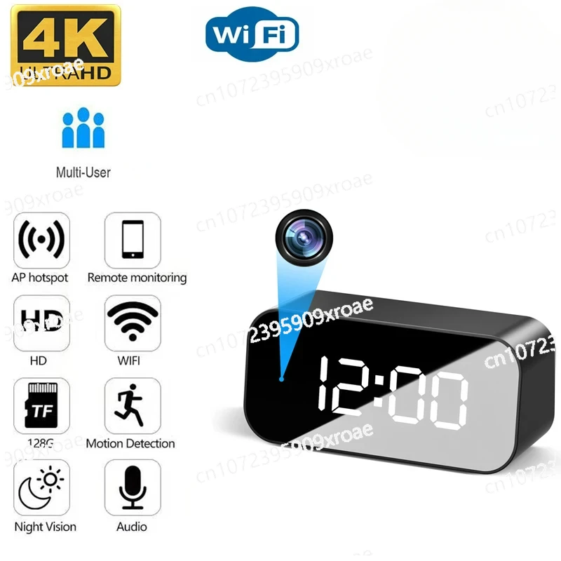 

HD 4K Smart Wifi IP Clock Camera 166° Wide Angle Night Vision Home Security Surveillance Camera Wifi Remote Monitoring