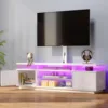 TV Stand w/ Mount & Power Outlet 51.2", Swivel TV Stand Mount, Height Adjustable Modern Entertainment Center w/ LED Lights 5