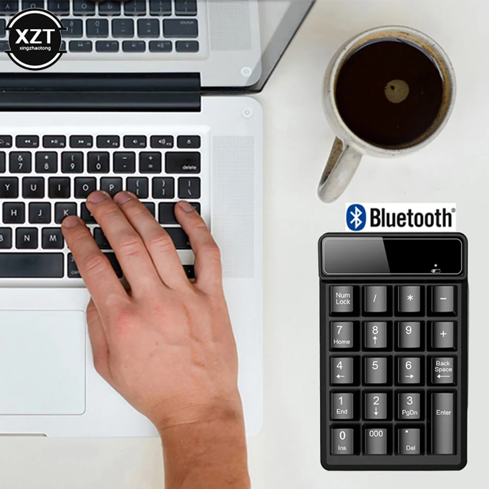

Wireless Numeric Keyboard / Calculator Rechargeable Mini 19 Keys Bluetooth Hover with Digital Display Smart Keyboard Office Supp
