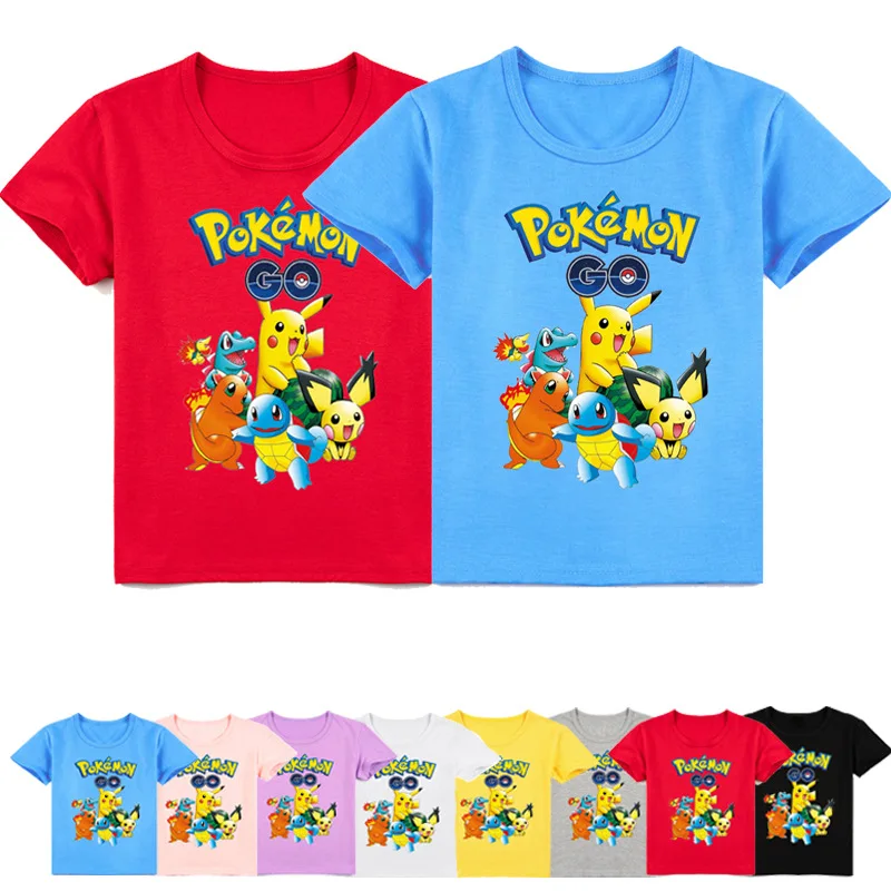 Tanie Pokemon ubrania 100% bawełna dziecięca koszulka Pikachu letnia miękka krótka koszulka dziecięca