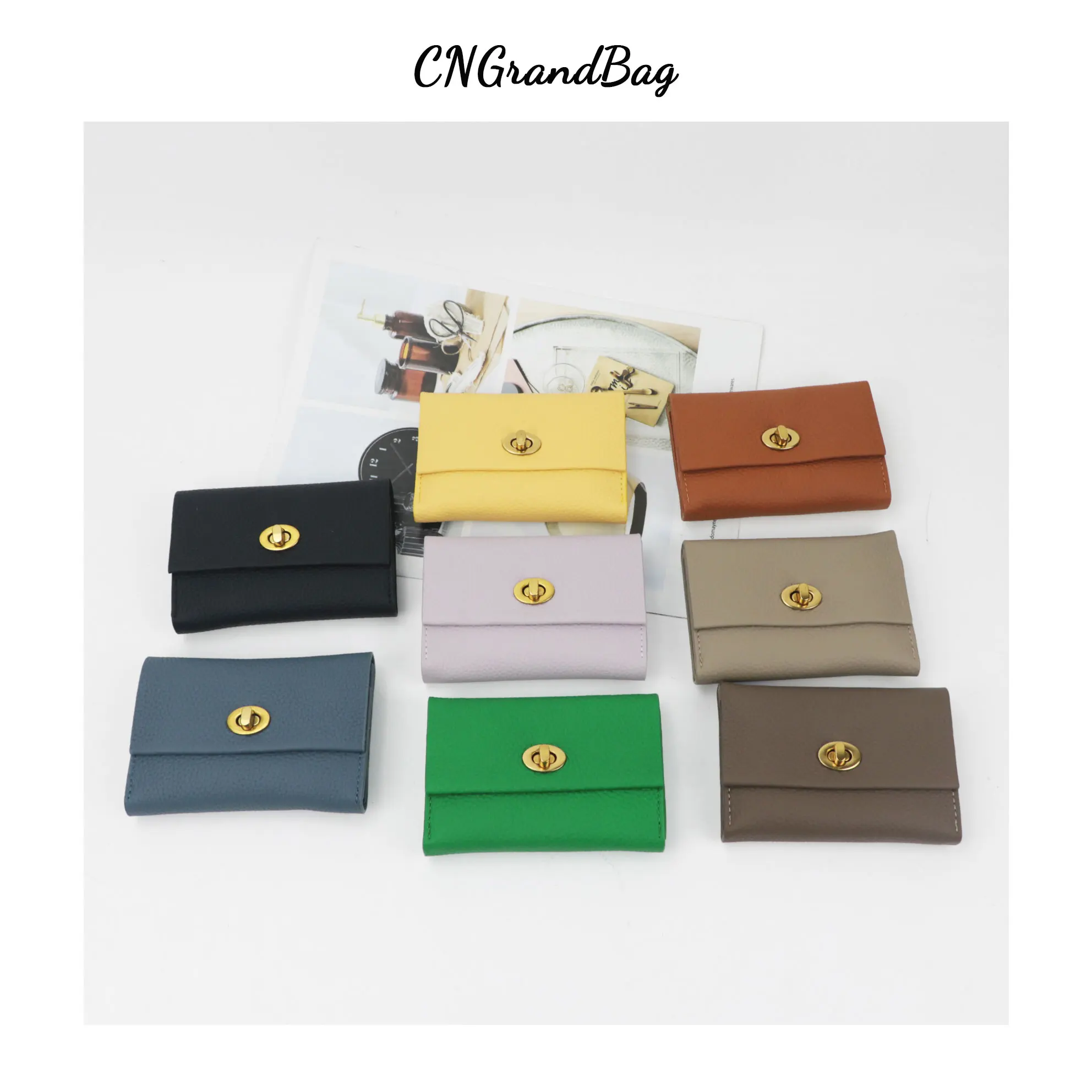 Customized Genuine Leather Retro Cardholder and Lipstick Storage Wallet