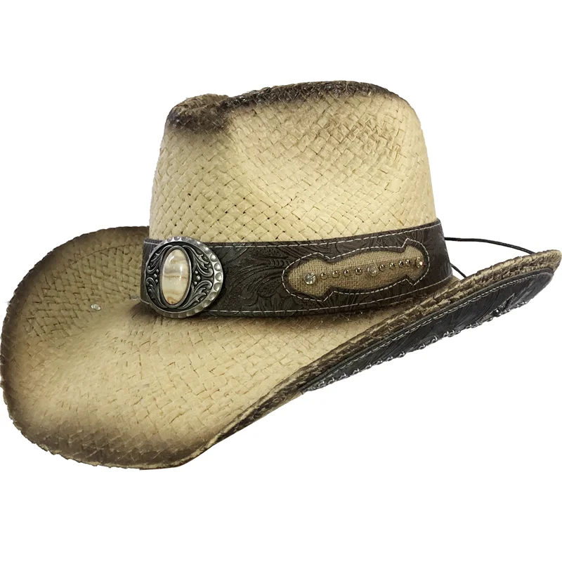 Neue männer Vintage Western Cowboy Hut Handgemachte Stroh Weben Strand Sonnenhut Gentleman Cowgirl Jazz Hut Sombrero Hombre – Detail 16