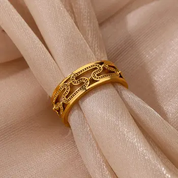 Vintage Texture Hollow Geometric Rings for Women Gold Color Wedding Couple Ring Aesthetic Fashion Jewelry Gift anillos mujer