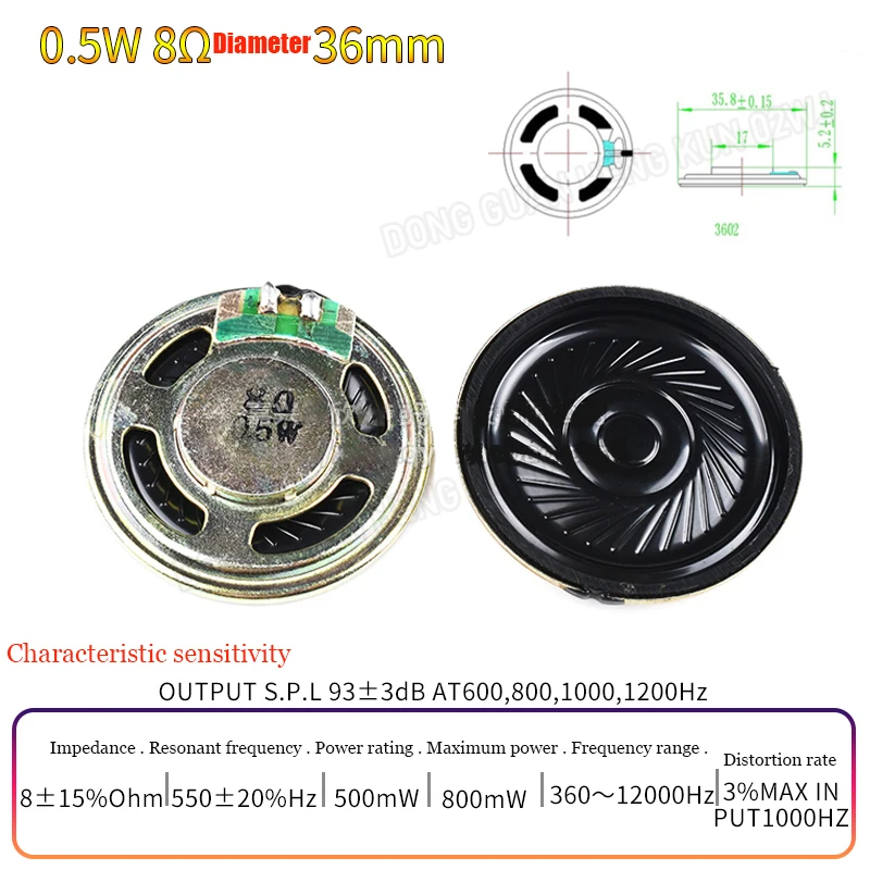 8 Ohm-0.5W D-36mm