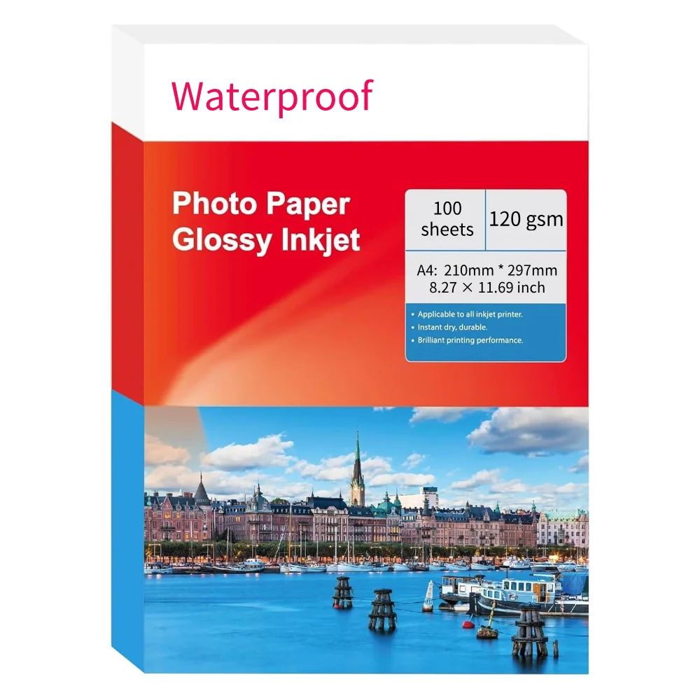 100 Sheets A4 Single Sided Glossy waterproof photo printing paper 8.3X11.7 Inch for Inkjet Printer Menu Flyer Print