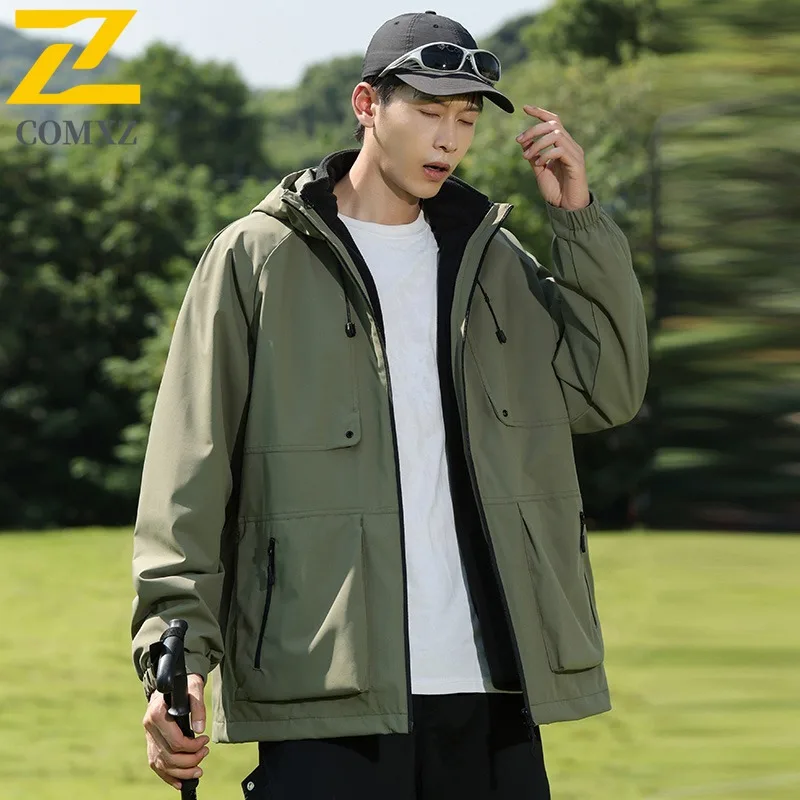 COMXZ Outdoor Hooded Jacket Men Premium Snow Skiing Cold Resistant Warm Parka Streetwear Fashion Lightweight Winter Windbreaker