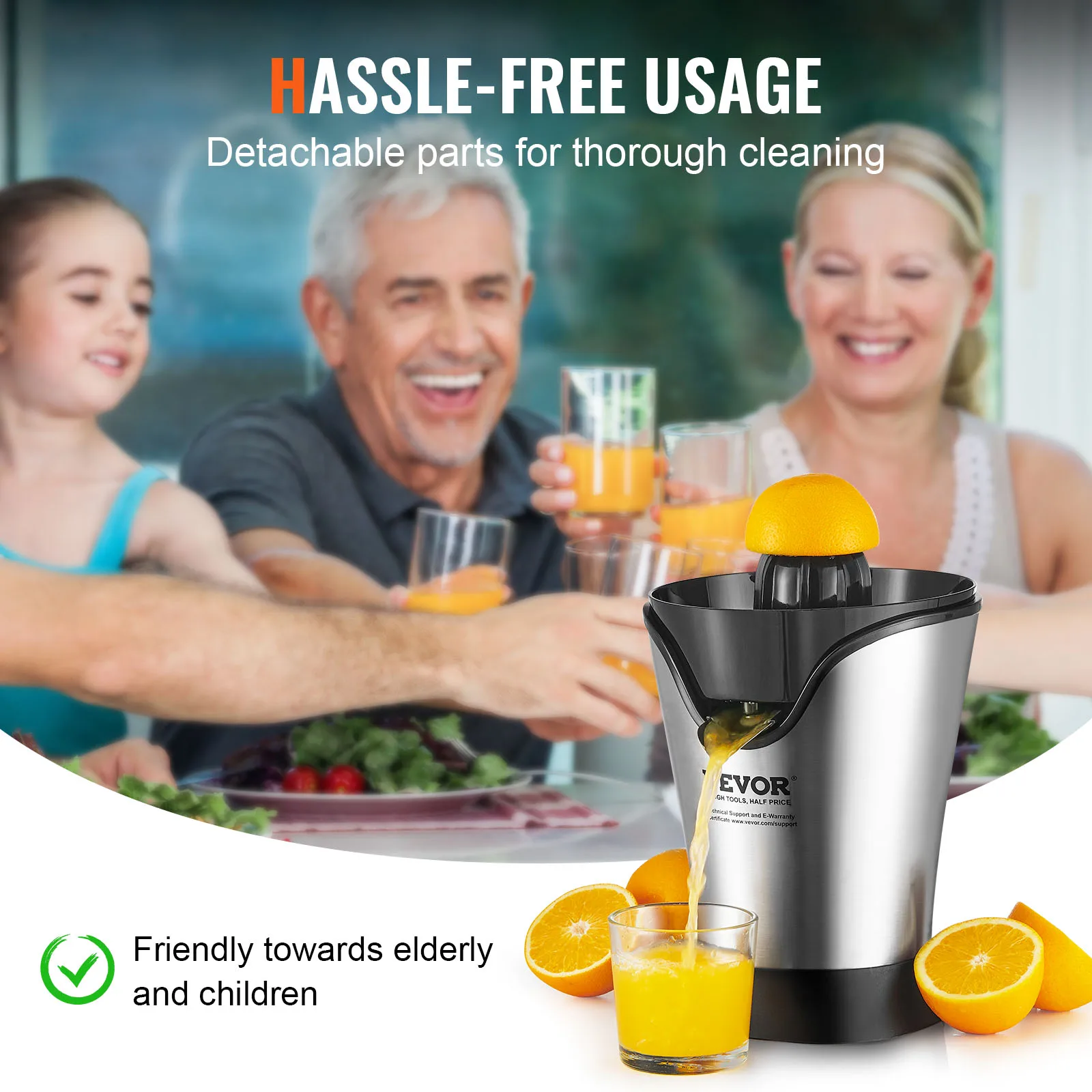 VEVOR Electric Citrus Juicer Orange Juice Squeezer With One Juicing Cone 100W Stainless Steel Filter Orange Juice Maker 6