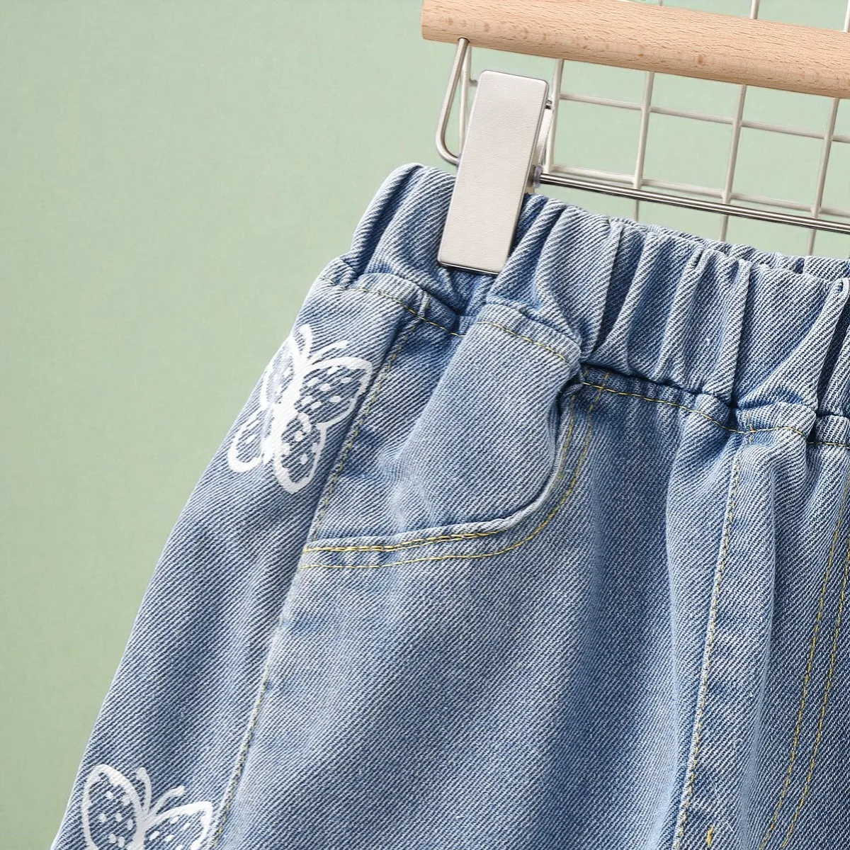 السراويل للفتيات الجينز المراهقين ملابس الأطفال فراشة طباعة السراويل ربيع الخريف الطفل الاطفال الملابس الجينز 6 8 10 12 14 Y