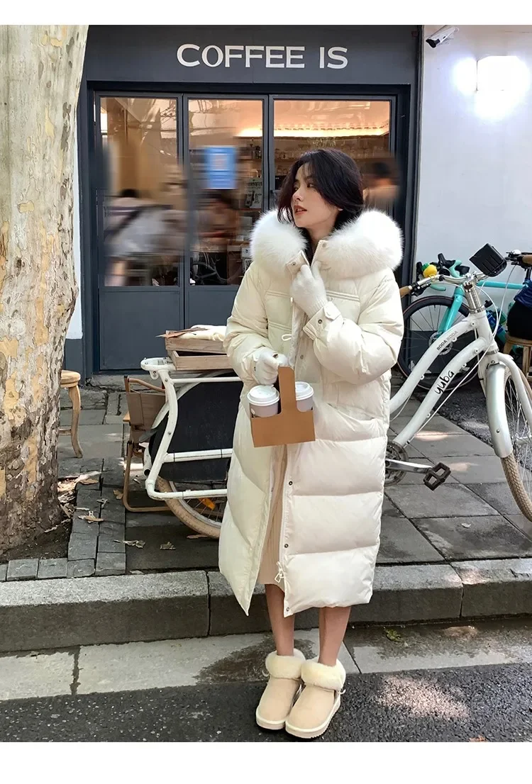 Commute Style Solid Color Long Sleeve Hooded Women's Down Jacket 2023 Winter New Mid-Length Thick Fashion Slim Fit Jackets