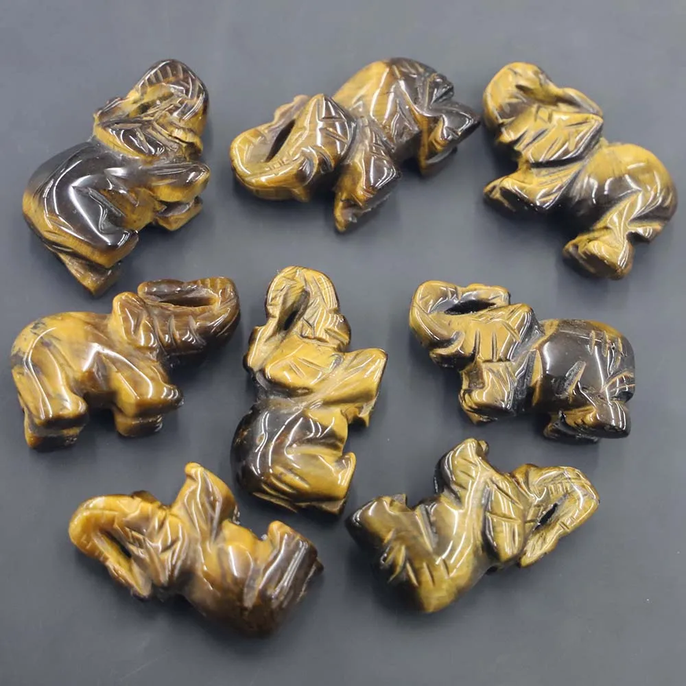 Natural Tiger Eye Stone Carved Elephant Statues Reiki Healing Animal Figurine Gemstone Craft Home Decoration Gift Wholesale 4Pcs