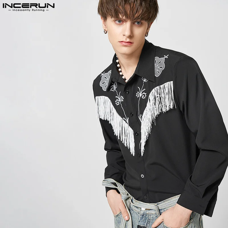 Handsome Well Fitting Men Tassel Embroidered Blouse INCERUN Tops 2023 Stylish Male Long-sleeved Personalized Button Shirts S-5XL