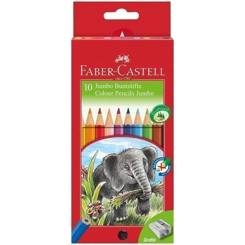 Карандаши цветные Faber-Castell &quotJumbo" 10 цветов с точилкой | Канцтовары для офиса и