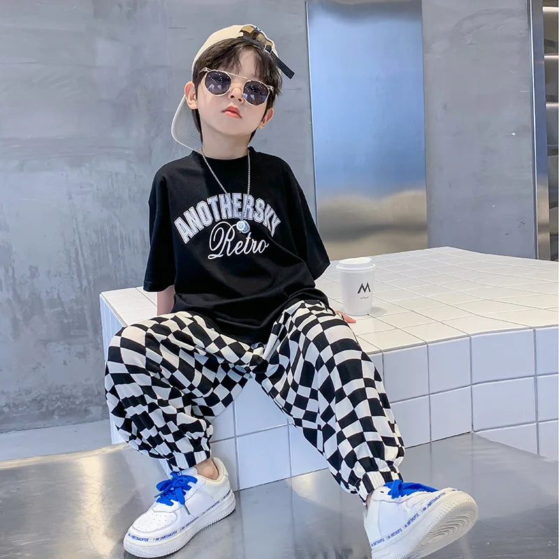 Trendy Brand Boys' Short SleeveTT-shirt Pure Cotton2024New Children's Fashionable Summer Clothes Boys' Summer T-shirt Top