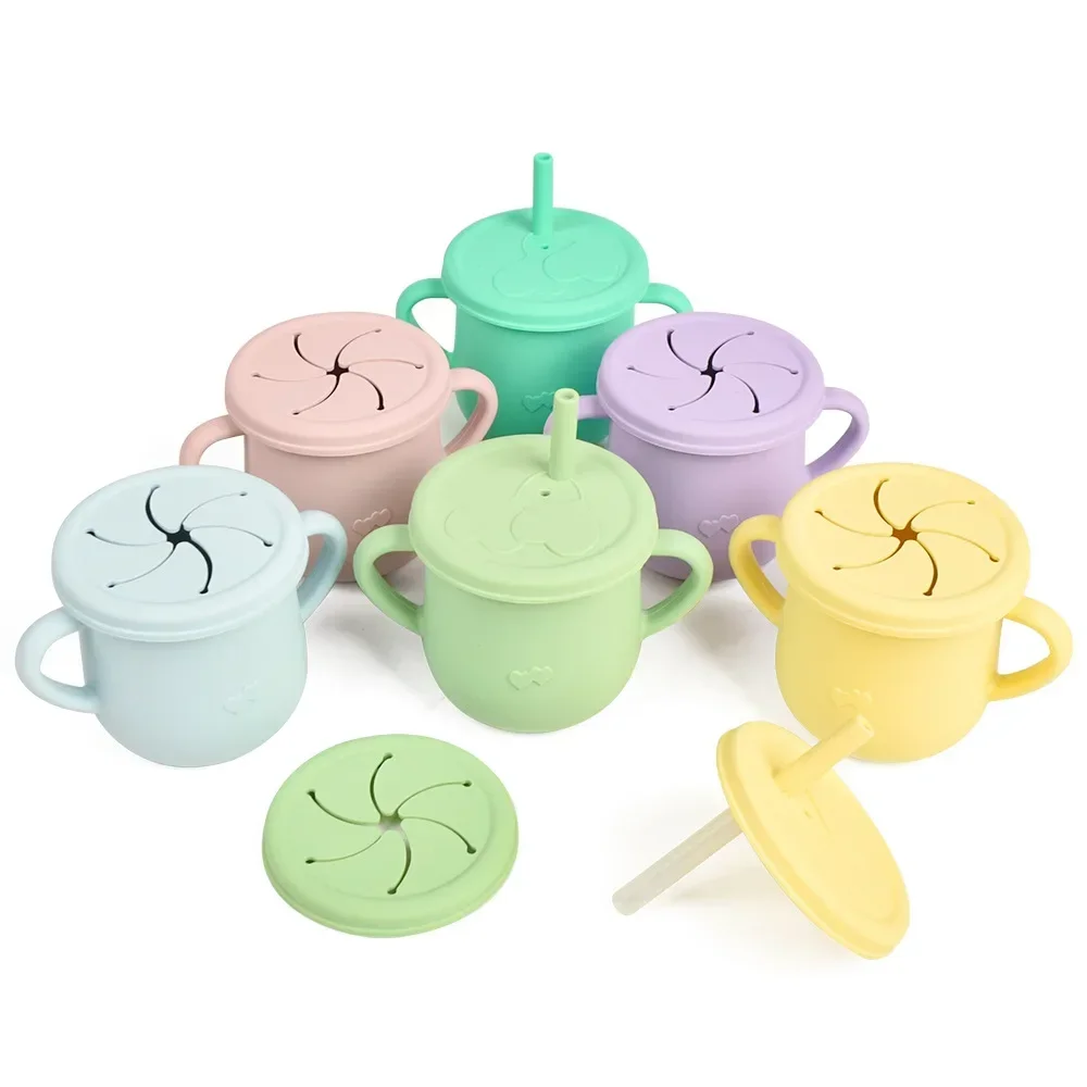 BPA Free Kids Silicone Food Storage Box Solid Color Baby Snack Cup Portable Children Snacks Container With Lid