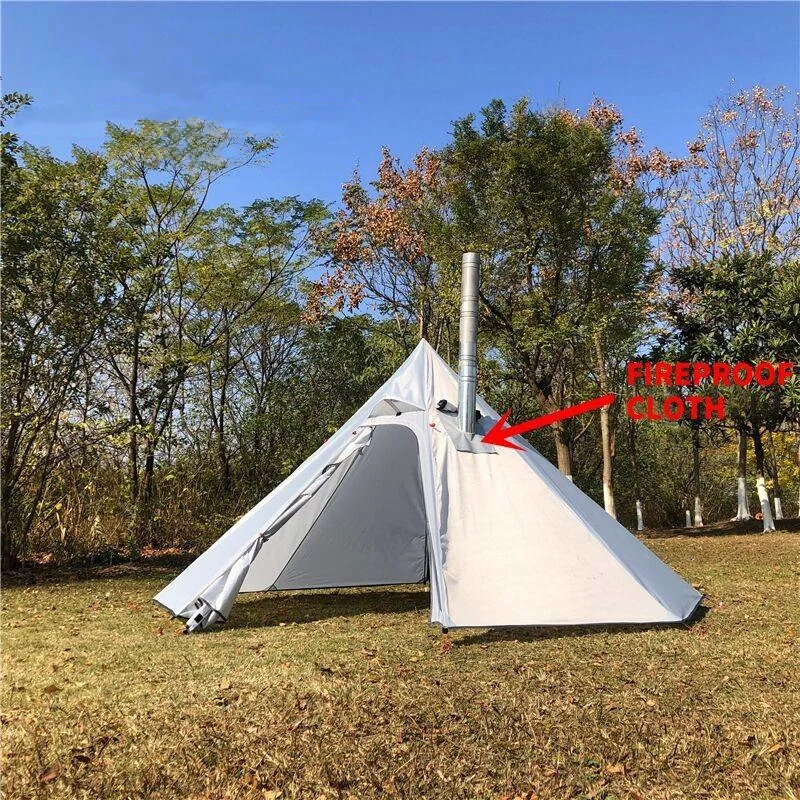 Ultralight Camping Pyramid Tent 1-2 Person Outdoor 4 Season Hiking Backpacking Tent Teepee Awnings Shelter With Chimney Hole